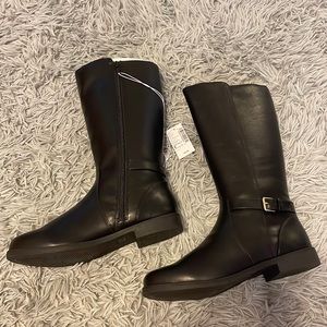Size 6 new with tags riding boots black with gold accent